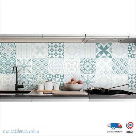 Crédence : Carreaux ciment classique - Couleur Bleu turquoise - Alu composite - 60 - 120 (1/3)