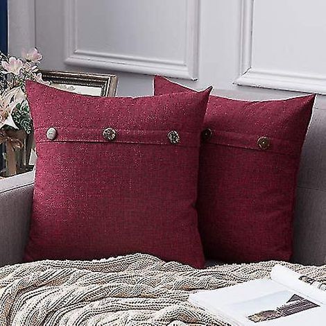 Set aus 2 dekorativen Leinenkissenbezügen im Vintage-Landhausstil mit drei Knöpfen
