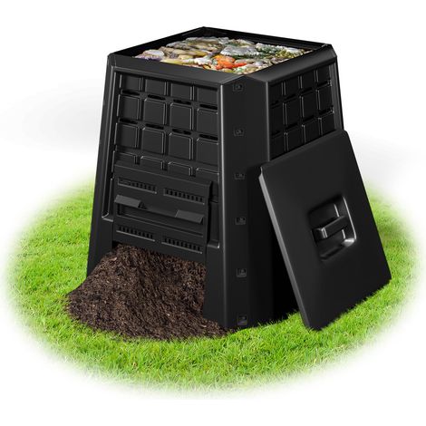 Composter da giardino da 38", composter da esterno con coperchio e diverse prese d'aria regolabili, compostaggio a barile, nero (1/5)