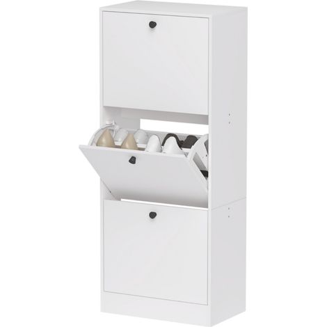 Meuble à chaussures 3 abattants basculant-étagère réglable-commode étroite 47 x 28 x 115 (cm) blanc (1/5)
