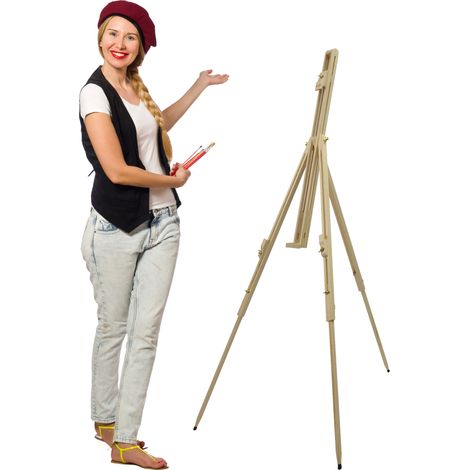 Chevalet de campagne en bois de pin – Support réglable pour toiles jusqu'à 110 cm – Léger et transportable – Dimensions de transport 12 x 85 x 10 cm – Artina