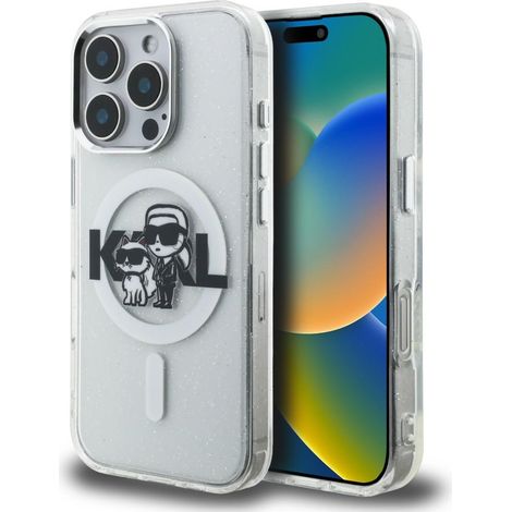 Karl Lagerfeld IML Glitter Karl & Choupette Sketch Logo MagSafe Hülle für iPhone 16 Pro transparent (1/5)