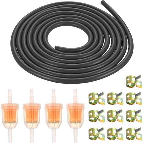 Kit de Durites de carburant pour moto, colliers de serrage à ressort pour filtre à carburant en ligne, 4 filtres à carburant, 1 tuyau de 3 m, 10 colliers de serrage pour voiture, moto, scooter (1/5)