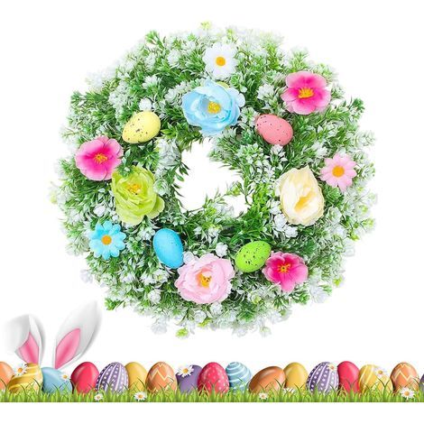 Osterkranz mit bunten Eiern und Blumen – 35 cm künstlicher Kranz für Tür-, Wand-, Fenster- und Partydekoration (1/5)