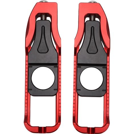 Une paire de tendeurs/ajusteurs de chaîne gauche et droit (rouges) pour motos Yamaha YZF R6 (2017-2020). (1/5)