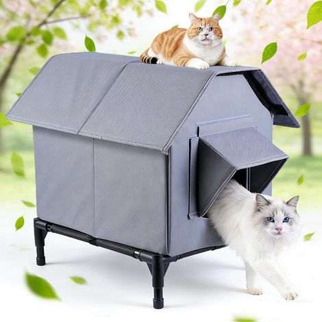 Niche d'extérieur pour chat résistante à l'hiver - 46 x 33 x 37 cm - 1 pièce, imperméable avec fond surélevé - Noire (1/5)
