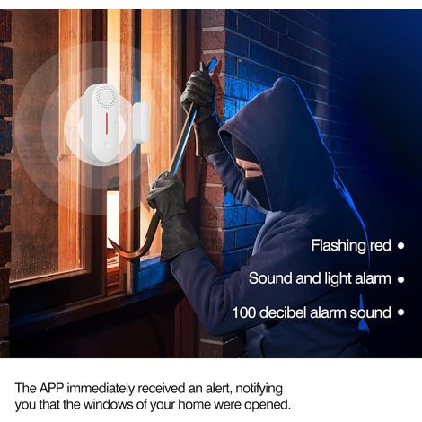 eMylo Alarme Maison sans Fil, capteur de Porte WiFi avec télécommande APP, Alarme Lumineuse, minuterie, Pas de hub nécessaire, Fonctionne avec pour l'alarme antivol de la Maison (1/4)
