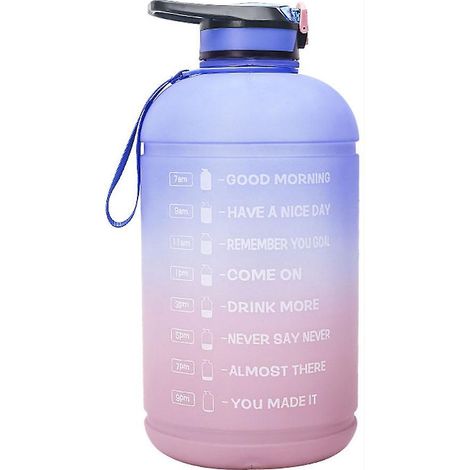 Sport-Trinkflasche mit Farbverlauf, 3,78 l, für Outdoor-Fitness mit Zeitanzeige, Trinkflasche mit Strohhalm, blau-rosa