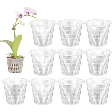 Pots à orchidées transparents ou noirs, lot de 10 pots en plastique avec trous de drainage, pour la culture de plantes d'intérieur et d'extérieur. (1/5)