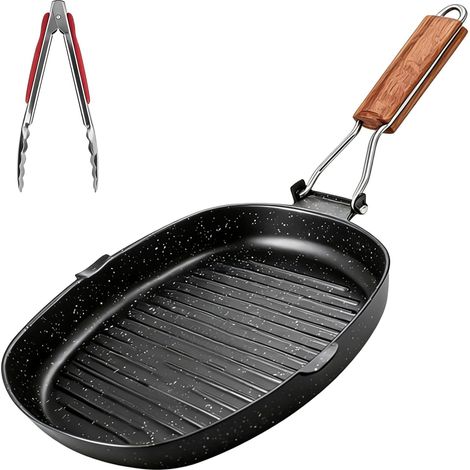 Poêle à Griller en Fonte - 1 Pièce - Acier au Carbone - Induction et Antiadhésif - Cuisine et Barbecue - 24 x 24 cm (1/5)
