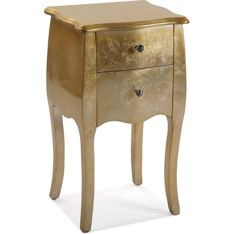 Table de Chevet Petite Table Décoration ou Table d'appoint pour la Chambre ou Le Salon Meuble Rangement, avec 2 tiroirs, Dimensions (H x l x L) 71 x 35 x 40 cm, Bois, Couleur: Or (1/5)