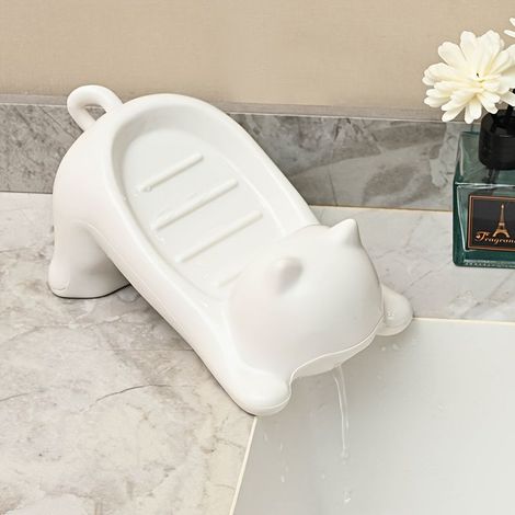 Porte-savon mignon en forme de chat - conception anti-écoulement d'eau, matériau plastique durable, avec trous de ventilation (1/4)