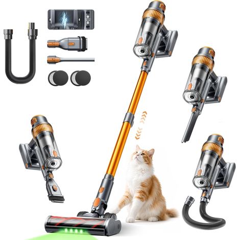 Aspirateur Balai sans Fil 650W/55KPa/70Min Aspirateur sans Fil Puissant avec Tuyau Extensible 1m Charge Murale Mode Auto Aspirateur Balai Écran LCD pour Poils d’Animaux Sols Tapis Voiture (1/5)