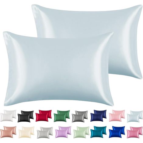 Lot de 2 taies d'oreiller en soie et satin multicolores taille standard/Queen size, Silver, Standard (1/5)
