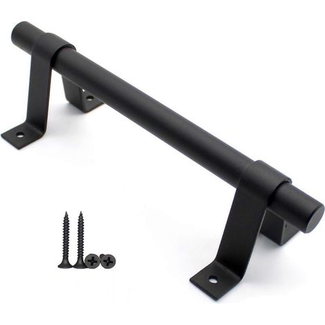 Poignée de Porte de Grange, Poignée de Porte en Acier au Carbone Solide Noir de 200 mm de Long, Poignées de Porte Coulissante pour Placard de Cuisine (1/5)