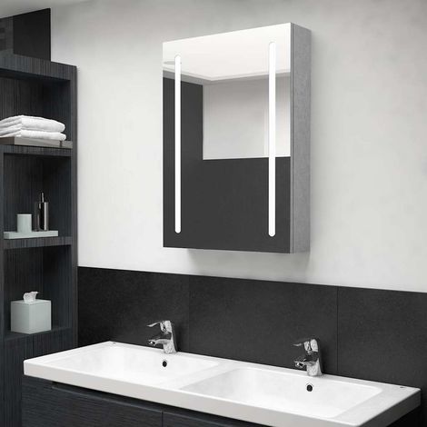 vidaXL Armario de baño con espejo y LED gris hormigón 50x13x70 cm (1/5)