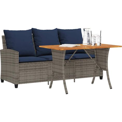 Canapé de jardin 3 places coussins et table gris résine tressée - vidaXL (1/5)