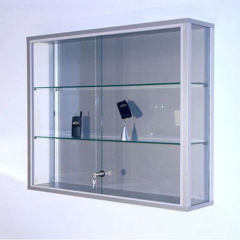 Vitrine murale LINK 800x1000mm – Verre sécurit 3 côtés – 2 tablettes réglables – Portes coulissantes avec serrure – Certeo (1/4)
