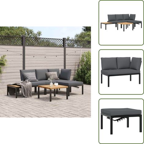 4-tlg. Garten-Sofagarnitur mit Kissen Schwarz Aluminium - Gartensorte - Gartenmöbel Set - Alu Gartenmöbel - Gartenlounge - Terrassenmöbeln
