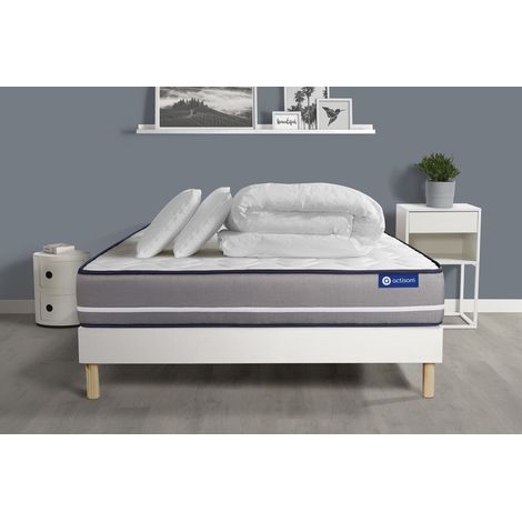 Ensemble matelas sommier Actiflex pur 140 x 190 cm 2 oreillers et couette Ressorts ensachés - Couleur : Blanc (1/5)