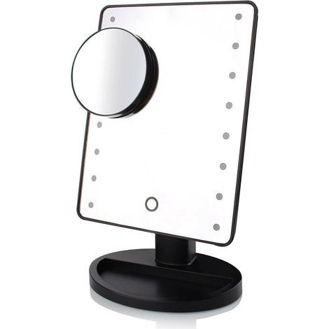 Lighted Mirror, 10X Magnifying LED Makeup Mirror, LED Mirror, USB and Battery Rechargeable, 360° Makeup Mirror, Lighted Magnifying Mirror for Makeup and Shaving, Black (1/5)