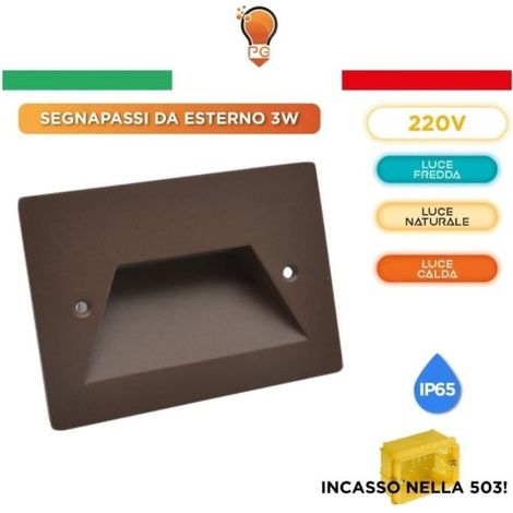 SEGNAPASSO LED RETTANGOLARE MONTAGGIO A INCASSO 503E 3W DA ESTERNO 3000K-6500K Marrone