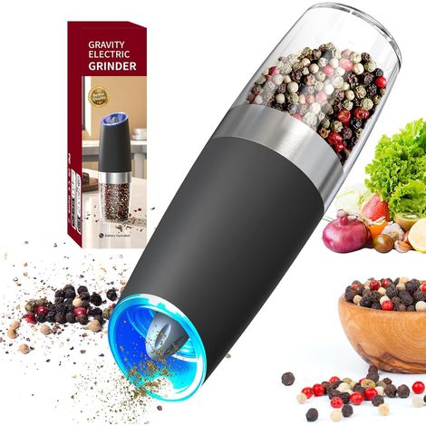 Moulin à poivre électrique à mouture réglable avec système de gravité et éclairage LED noir pour broyer les épices dans la cuisine (1/5)