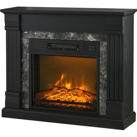 HOMCOM Caminetto Elettrico da Terra con Temperatura Regolabile e Fiamma Nero