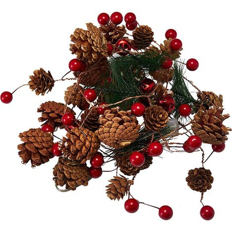 Weihnachts-Lichterketten, 20 LED-Lichterketten mit roten Beeren, Tannenzapfen, Herbstdekoration, LED-Lichterketten für Weihnachtsdekoration (1/3)