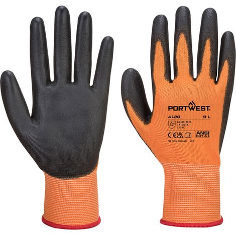 Guante con Palma de PU - Alta Destreza y Transpirabilidad / Naranja Negro / L