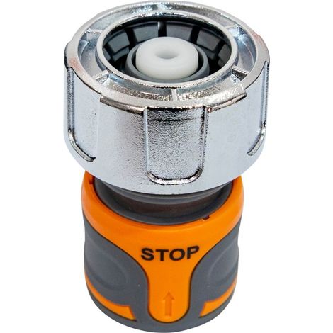 Raccord de tuyau RURIS Luxury 34 - Raccordement rapide pour tuyau 3/4" - Système AquaStop - ABS, zinc, PP et TPE - Pression 4 à 6 bars - Sans outil (1/4)