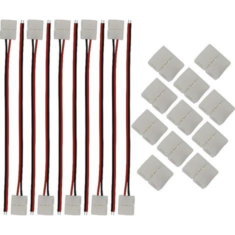 Lot 20 connecteurs pour bande lumineuse LED comprenant un fil connexion sans soudure LED à 2 broches 8 mm large, un connecteur de bande LED à 2 broches pour SMD2835, des bandes LED RVB 3528 (1/5)