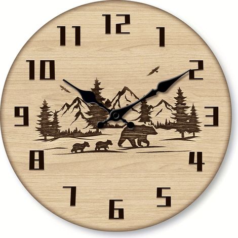 Horloge murale silencieuse « Famille d'ours » (25 cm), motif forêt de montagne, décoration intérieure, cadeau original (1/5)