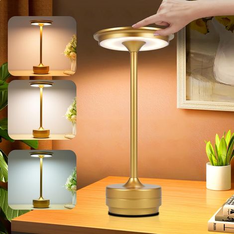 Lot de 2 lampes de chevet doré, chargement USB sans fil, 3 couleurs d'éclairage, 4 000 mAh (tactiles) (1/5)
