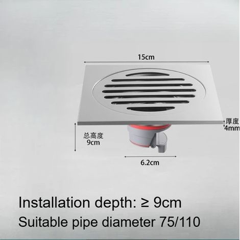 (15CM CW)Stainless Steel Floor Drain, Shower Large Displacement Floor Drain for Bathroom (1/4)