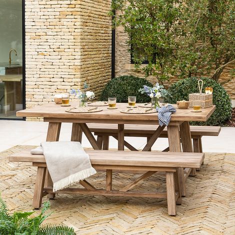 Garden Trading Chilford Solid Wood Dining Table & Bench Set 1.8m Indoor Outdoor