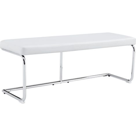 CAIziBanquette cuir blanche structure chromée 130cm entrée salle à manger (1/5)