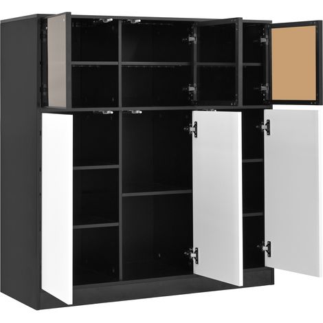 Buffet avec 6 portes et éclairage LED réglable, blanc et noir, 100 x 40 x 105 cm (1/5)
