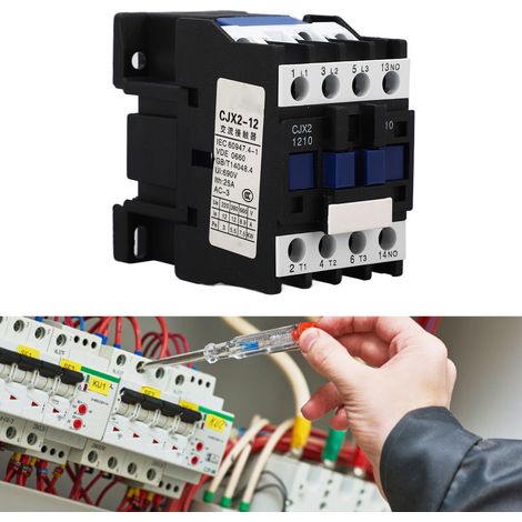 Contacteur CA triphasé 1NO 12A, monté sur rail, 36 V CA, avec contacts argentés (1/5)
