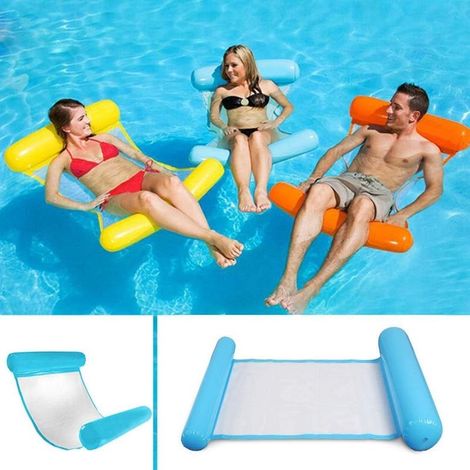 Hamac flottant multifonctionnel, matelas gonflable 4 en 1 pour piscine, transat flottant, hamac aquatique pliable (bleu)-AquaForge (1/5)