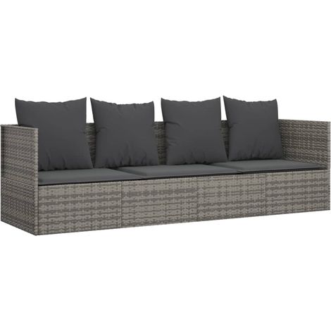 Lettino lounge da esterno con cuscini 203 cm resina intrecciata grigia 020012016