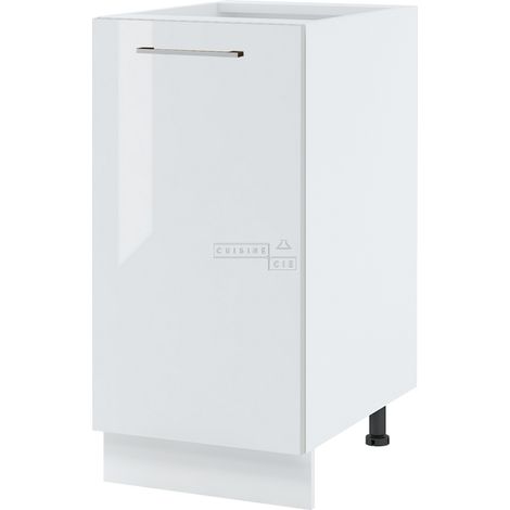 Meuble bas de cuisine Bellissi Blanc Brillant 1 porte L 40 cm - Porte avec poignée apparente White