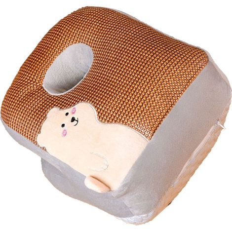 Coussin de bureau en rotin double face respirant, style cartoon, rembourrage coton doux, oreiller de sieste pour bureau, chambre et maison, motif ours. (1/5)