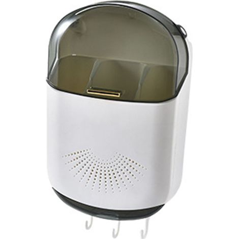 Porte-baguettes mural anti-poussière, 3 compartiments, grande capacité, boîte de rangement pour ustensiles avec couvercle, blanc