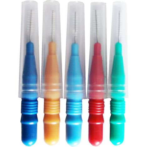 Packung mit 50 weichen Interdentalbürsten aus Kunststoff für die Mundhygiene: Zahnseide, Zahnstocher für Zahnspangen und Zahnpflege.