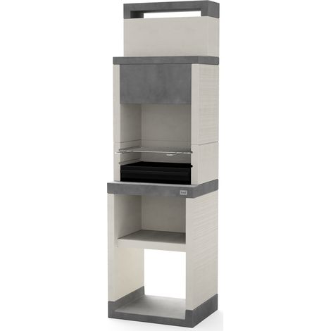 TUOZI - Barbacoa de Obra para Carbón Modelo PLAN 0 MAX (Gris/Blanco - 59 x 47 x 203 cm) REF: T00875 - Uso en Exteriores (1/3)