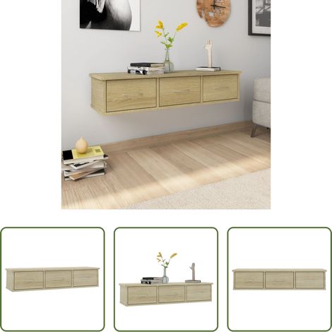 Schubladenregal - Wand-Schubladenregal Sonoma-Eiche 88x26x18,5 cm Holzwerkstoff (1/5)