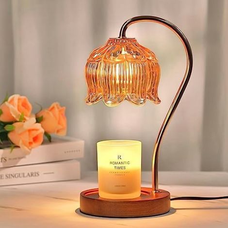 Lampe Chauffe-Bougie - Réglable en Intensité - Minuterie 2 4 8 H - Pour Bougies en Pot et Cires Fondantes - Lot de 1