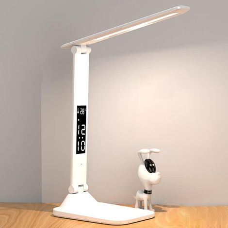 Lampe de Lecture Rechargeable,LED à variateur tactile à 3 niveaux de luminosité,Rappels de l'heure et de la température,lampe de bureau, lampe de jour, lampe de chevet pour lire, travailler, apprendre (1/5)