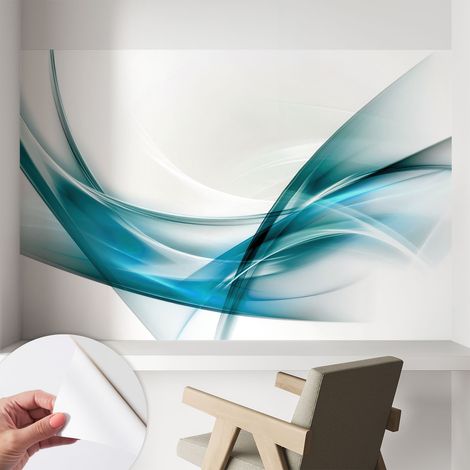 Papier peint autocollant à motifs décoratifs pour salon chambre et bureau Décoration murale élégante avec colle Vagues bleues 104x70 cm (1/5)